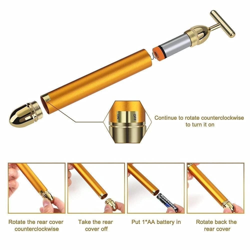 24K Gold Facial Roller – Electric Anti-Aging Beauty Bar for Skincare